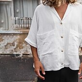 economico Strada-Per uomo Camicia Camicia di lino Camicia casual Camicia con Bottoni Camicia di cotone Semplice Vacanza Streetwear Bianco Manica Corta Collo ripiegato Estate Abbigliamento Bottonato