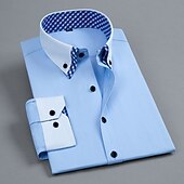 billiga Button Down-skjortor för män-Herr Skjorta Knapp upp skjorta Slät Bröllop Fest Vit Rosa Blå Ljuslila Långärmad Kavajslag Vår Höst Kläder Ficka