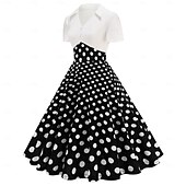 cheap Dresses-1950s Retro Vintage Rockabilly Knee Length Dress Tea Dress Swing Dress Polka dots Fit &amp; Flare Swing Fancy Dress Women's Christmas Carnival New Year Homecoming Daily Wear Bachelorette Party Adults'