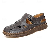cheap Casual Sandals-Men's Brown Faux Leather Fisherman Sandals with Velcro Strap, Breathable Design and Comfortable Sole for Summer, Outdoor Activities and Beach Wear