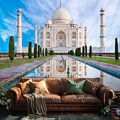 baratos tapeçaria de paisagem-Tapeçaria de Parede do Taj Mahal Paisagem Grande Tapeçaria Mural Decoração Fundo Fotográfico Cobertor Cortina Decoração para Casa Quarto Sala de Estar