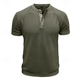 billige Uformell Henley T-skjorte-Herre Vaffel Henley-skjorte Henly-skjorte Strikk T-skjorte Kortermet Helfarge عادي Strikketøy Fritid hverdag Knapper Strikket Henley utendørs Avslappet Daglig Sommer Vår &amp; Vinter Svart Hvit Grå