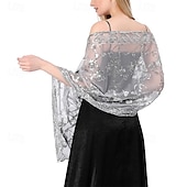 cheap Wedding Guest Wraps-Ladiery Sequin Floral Shawls and Wraps for Evening Dresses,Women sparkly Sheer Mesh Wedding Shawls for Evening Party
