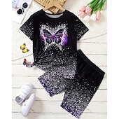 tanie Dziewczęca wizja 3D i blask-Dla dziewczynek 3D Graficzny Motyl Koszulka i spodenki Zestaw Krótki rękaw Lato Wiosna Sport Moda Codzienny Dzieci 4-12 lat Półgolf Na zewnątrz Urlop Sport Dopasowana