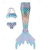 billiga Mermaid Baddräkt-Barn Flickor Badkläder för sjöjungfrun Baddräkt Helgdag Strand Vågar Semester Tropisk Baddräkter 4 år + Sommar Vit Gul