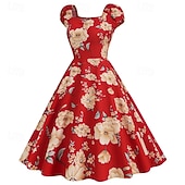 billige Outfits-Set 1950s Retro Vintage Rockabilly Tea Length Knee Length Dress Petticoat Tea Dress with Accessories Floral Fit &amp; Flare Swing Fancy Dress Women's Christmas Carnival New Year Revival Tea Party Adults'