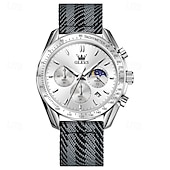 cheap Quartz Watches-New Olevs Men&#039;S Business Watch Luminous Calendar Moon Phase Display Multi-Functional Quartz Watch Nylon Strap Waterproof Sports Watch