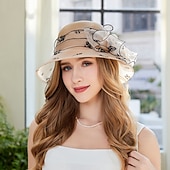billige Partyhatter-Hatter organza Bøttehatt Bryllup Te Fest cocktail Elegant Årgang søt stil Med Tyll Hodeplagg Hodeplagg