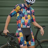 cheap Men's Clothing Sets-Men's Cycling Jersey with Shorts Short Sleeve Mountain Bike MTB Road Bike Cycling Summer Spring Autumn / Fall Navy Blue Royal Blue Blue Cat Bike Front Zipper Sweat wicking Comfortable Breathable