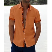 preiswerte Herrenhemd zum Knöpfen-Herren Hemd Sommerhemd Freizeithemd Strandhemd Knopfhemd Schwarz Weiß Rosa Blau Orange Kurzarm Einfach Muster Revers Urlaub Hawaiianisch Button-Down Bekleidung Polyester Mode Lässig Bequem