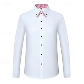 billiga Button Down-skjortor för män-Herr Skjorta Knapp upp skjorta Slät Bröllop Fest Vit Rosa Blå Ljuslila Långärmad Kavajslag Vår Höst Kläder Ficka