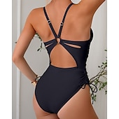 abordables One Pieces &amp; Tankinis-Mujer Traje de baño Escote en V Profunda Espalda Abierta Bañadores Color sólido Bañadores Negro Azul Marino Transpirable Secado rápido Ligero Sin Mangas - Natación Surf Playa Verano Primavera