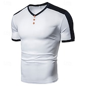 preiswerte Basic-T-Shirts-Herren T-Shirt mit Knöpfen T Shirt T-Shirt Kurzarmshirt Kurzarm V Ausschnitt Sommer Frühling Farbblock Mode Designer Basic Knöpfe Urlaub Straße Ausgehen Schwarz Weiß Wein Top T-Shirt für Herren