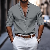 economico Strada-Per uomo Camicia camicia di lino Camicia estiva Camicia con bottoni Liscio Strada Informale Bianco Grigio Azzurro Manica lunga Colletto Primavera estate Abbigliamento