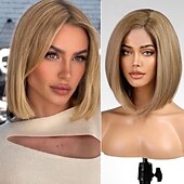 cheap Synthetic Trendy Wigs-Short Bob Wig Straight Shoulder Length Wigs for Women Middle Part Heat Resistant Fibre Synthetic Wig Daily Use