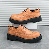 baratos Formal-sapatos brogue masculinos marrons com sola grossa, tênis casuais de couro sintético com cadarço e detalhes texturizados, perfeitos para uso diário e ao ar livre