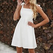 ieftine Rochii Albe Casual-Pentru femei Rochie Mini Rochie albă Rochie casual Rochie de vară Rochie Slip Modă În aer liber Concediu Dată Fit regulat Simplu Fără manșon Pătrat Alb Portocaliu Vară Primăvară