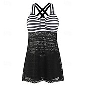 billiga One Pieces &amp; Tankinis-Dam Tankini Tvådelad baddräkt Spets Badkläder Rand Badkläder Svart Purpur Andningsfunktion Snabb tork Lättvikt Ärmlös - Simmning Surfing Strand Sommar Vår Plusstorlekar