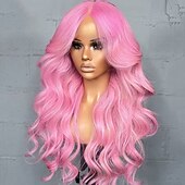 baratos Perucas de seda frontais de cabelo natural-Cabelo humano remy Fechamento 5x5 13x4 Lace Front Peruca Parte do meio Cabelo Brasileiro Onda de Corpo Rosa Peruca 130% 150% Densidade do Cabelo com o cabelo do bebê 100% Virgem Sem cola Pré-depenado