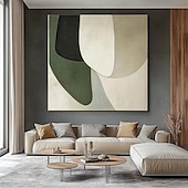 voordelige Abstracte schilderijen-groot wit groen en zwart met de hand geschilderd vierkant abstract klassiek modern getextureerd abstract schilderij met de hand geschilderd olieverfschilderij moderne wandkunst decoratie