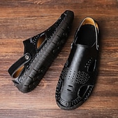 abordables Sandalias casuales-Hombre Sandalias Zapatos hechos a mano Microfibra Transpirable Cómodo Antideslizante Hebilla Amarillo-marrón Negro