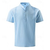 economico Vacanza-Per uomo Camicia Camicia di lino Camicia casual Camicia con Bottoni Camicia di cotone Semplice Vacanza Streetwear Nero Bianco Rosa Cachi Manica Corta Colletto alla coreana Estate Abbigliamento