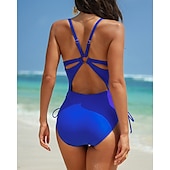 abordables One Pieces &amp; Tankinis-Mujer Traje de baño Escote en V Profunda Espalda Abierta Bañadores Color sólido Bañadores Negro Azul Marino Transpirable Secado rápido Ligero Sin Mangas - Natación Surf Playa Verano Primavera