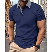 economico Polo classica da uomo-Per uomo Camicia da golf Golf Polo da golf Ufficio Informale Bavero Manica corta Essenziale Moderno Color Block Collage Bottoni Estate Primavera Standard Bianco Blu marino Azzurro cielo Cachi Camicia