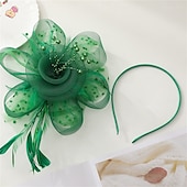 abordables Tocados-Tocados para mujer, sombrero para fiesta de té, diadema con flores, cóctel, malla, plumas, pinza para el pelo, sombrero Derby de Kentucky, boda