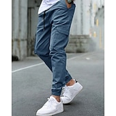 baratos Calças Cargo-Homens Calças Cargo Calças Cintura elástica Bolso multi Tecido Vestível Ao ar livre Diário Casual Marron Escuro Preto