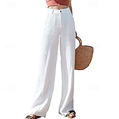 economico Pantaloni in lino e cotone semplici-Per donna Pantaloni in cotone e lino Pantaloni Palazzo Moda Streetwear Comfort Lunghezza intera Vita Alta Semplice Tasca Comodo All&#039;aperto Confortevole Streetwear Abbigliamento quotidiano Uscire Nero