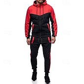 cheap Men&#039;s Tracksuit &amp; Hoodie-Men&#039;s Workout Set Tracksuit Full Zip Hoodie Hoodie &amp; Pants Outfit Set Hoodie Hooded Outdoor Daily Sports Pocket Drawstring 2 Piece Color Block Black White Red Polyester Activewear Classic Casual