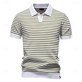billige Herre Elite Polo-Herre Polo Strikk polo Formell Arbeid Måkekrage Kortermet Moderne Bekvem Stripet Vertikale striper Stripe-Trim Stripe Vår Normal Svart Lysegrønn Militærgrønn Polo