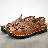 economico Sandali casual-Per uomo Sandali Scarpe fatte a mano Pelle crosta Traspirante Comodo Antiscivolo Con lacci intrecciali Giallo-marrone Nero Marrone