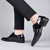 baratos Formal-sapatos brogue masculinos de couro envernizado preto - estilo formal clássico para negócios, escritório e ocasiões especiais