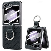 cheap Samsung Cases-Phone Case For Samsung Galaxy Z Flip 6 Z Flip 5 Z Flip 4 Z Flip 3 Back Cover Ring Buckle Shockproof Retro PU Leather