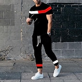 voordelige T-shirt sets voor heren-Voor heren T-shirt past Shirt- en broeksets 2 stuks outfits Korte mouw Ronde hals Zomer Kleurenblok Modieus Casual 2-stuks Vakantie Alledaagse kleding Uitgaan Zwart Wit Geel Top T-shirt voor mannen