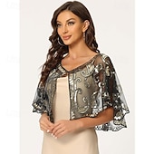 cheap Cape-Women's 1920s Shawl Wraps Sequin Beaded Bridal Cover Up Evening Cape Flapper Bolero