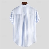 cheap Men&#039;s Button Up Shirts-Men&#039;s Shirt Summer Shirt Casual Shirt Beach Shirt Button Up Shirt Light Blue Short Sleeve Stripe Grandad Collar Lapel Vacation Hawaiian Clothing Apparel Fashion Casual Comfortable