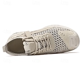 cheap Men&#039;s Sneakers-Men&#039;s Beige Mesh Sneakers with Lace-up &amp; Velcro Strap, Breathable Casual Sports Shoes for Summer