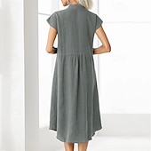 ieftine Rochii-Pentru femei Rochie Lunga Rochie Maxi Rochii inspirate din in Rochii Tip Cămașă Rochie casual Rochie din in bumbac Stilat Casual Vacanță Zilnic Dată Fit regulat Simplu Manșon scurt Guler de stand