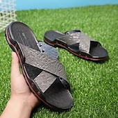 preiswerte Lässige Sandalen-Schwarze Herrensandalen mit Kreuzriemen, Krokoprägung und bequemer Gummisohle – lässiges Outdoor-Schuhwerk für Sommer, Strand und Alltag