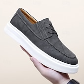 お買い得  カジュアルなレースアップシューズ-メンズカジュアルレースアップシューズ、快適で通気性のあるフェイクレザー、ホワイトソール、スタイリッシュで普段使いにぴったり