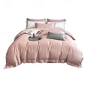 economico Set copripiumino-Set di Biancheria da Letto in Cotone Egiziano Bianco Solido Luxury Soft Brushed con Bordo Scolpito Completo Copripiumino Copripiumino per Regine e King Size con Federe