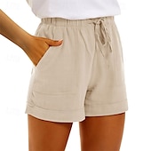economico Pantaloni in lino e cotone semplici-Per donna Pantaloni in cotone e lino Semi-lungo Pantaloni Palazzo Moda Streetwear Comfort Lunghezza al ginocchio Vita Alta Semplice Tasca Coulisse Elastico in vita Comodo All&#039;aperto Confortevole