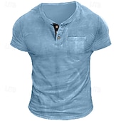 baratos Camiseta Henley Casual-Homens Camiseta Camisa Henley T-shirt Manga Curta Tecido Moda Designer Básico Estilo vintage Henley Férias Rua Para Noite Verão Cinzento Camiseta Henley