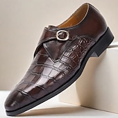 preiswerte Klassische Anzugschuhe-Monkstrap-Schuhe aus hochwertigem braunem Krokodilleder mit Schnallendetail für Herren, formelle Abendschuhe für Hochzeiten, Business und besondere Anlässe