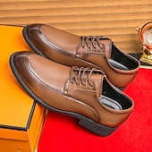 economico Formale-scarpe eleganti da uomo in similpelle marrone con lacci e dettagli intrecciati, stile classico formale, comode per matrimoni ed eventi aziendali