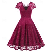 levne Šaty-Elegantní 50. léta Retro Ke kolenům Šaty A-Line šaty Čajové šaty Krajka A-Linie Dámské Vánoce Karneval Nový rok Maturita Denní nošení loučení se svobodou nevěsty Dospělé Šaty pro návrat domů Léto