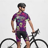 お買い得  メンズジャージ-男性用 サイクリングジャージー スカル 半袖 バイク Tシャツ ジャージー 3つのリアポケット付き マウンテンサイクリング 速乾性 人間工学デザイン ウィッキング 高通気性 スポーツ バイオレット ブラック 濃い紫色 衣類